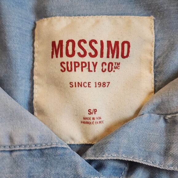 Mossimo Womens Chambray Top Size S Blue Button Down Roll Tab Sleeve - Picture 7 of 11